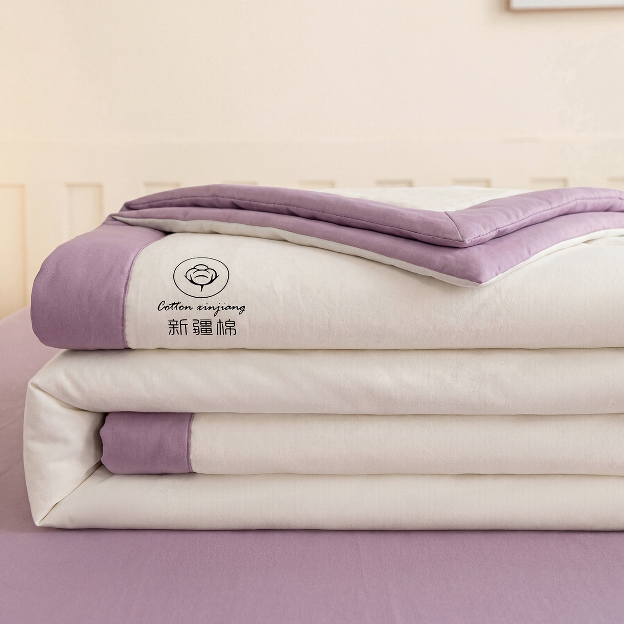 91家纺网 家纺一手货源 找家纺 安琪家纺 2026春夏新款A类新疆棉花纯色撞色双拼夏被夏凉被空调被 双拼-白紫
