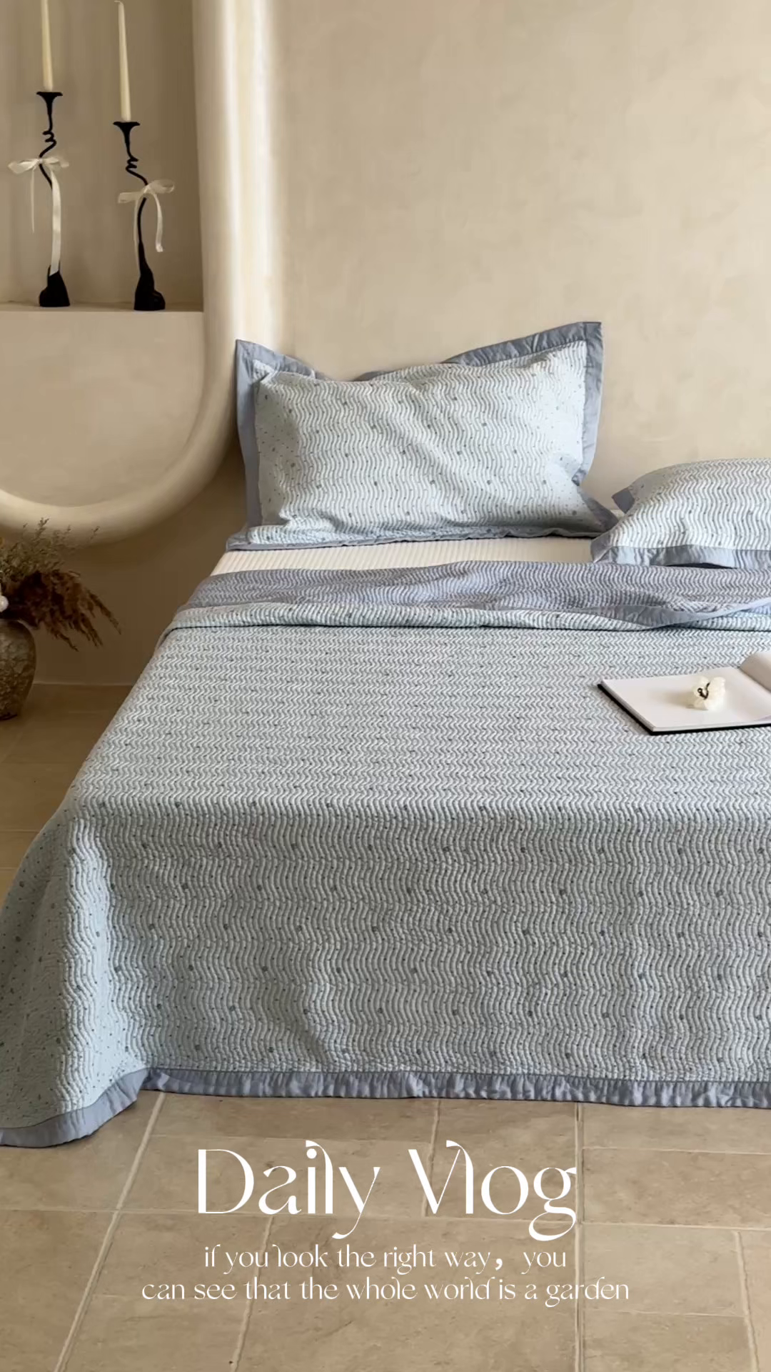 91家纺网 家纺一手货源 找家纺 床盖工厂店 2026新款莫代尔天丝床盖波浪纹绗缝床盖三件套 山茶花波点-兰