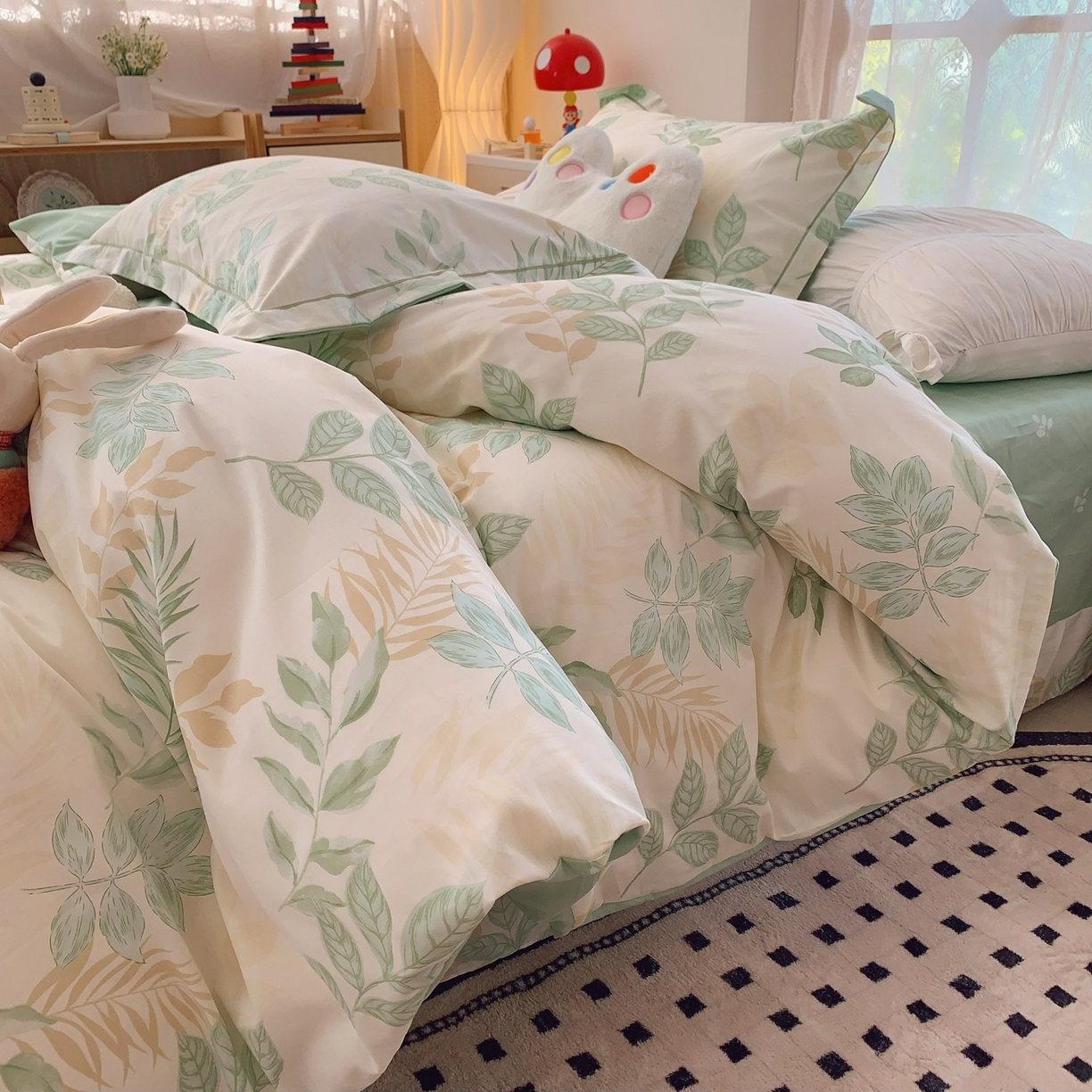 91家纺网 家纺一手货源 找家纺 奈萝家纺 2025新款全棉纯棉小清新印花四件套-第一波 东方树叶