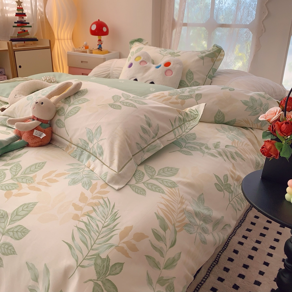 91家纺网 家纺一手货源 找家纺 奈萝家纺 2025新款全棉纯棉小清新印花四件套-第一波 东方树叶