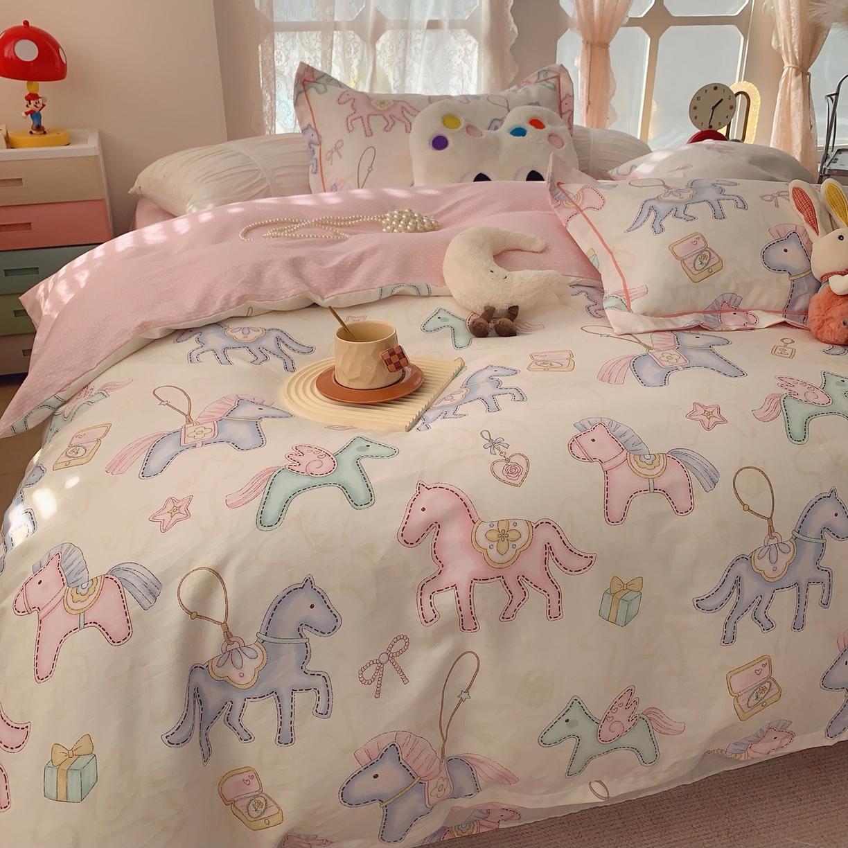 91家纺网 家纺一手货源 找家纺 奈萝家纺 2025新款全棉纯棉小清新印花四件套-第一波 飞马城堡