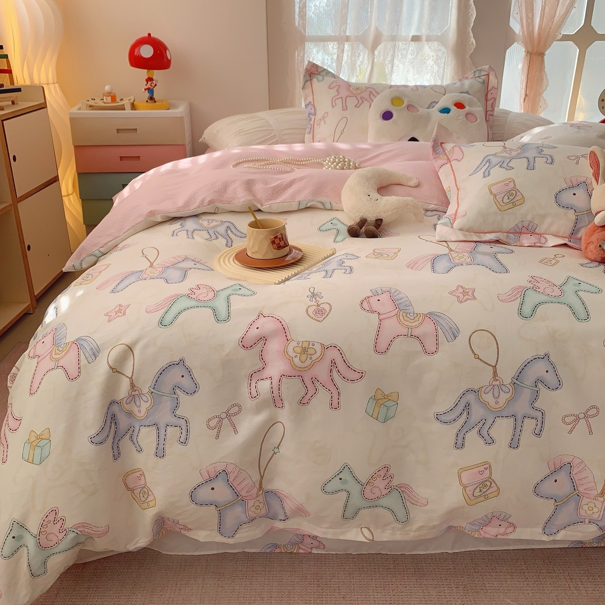 91家纺网 家纺一手货源 找家纺 奈萝家纺 2025新款全棉纯棉小清新印花四件套-第一波 飞马城堡