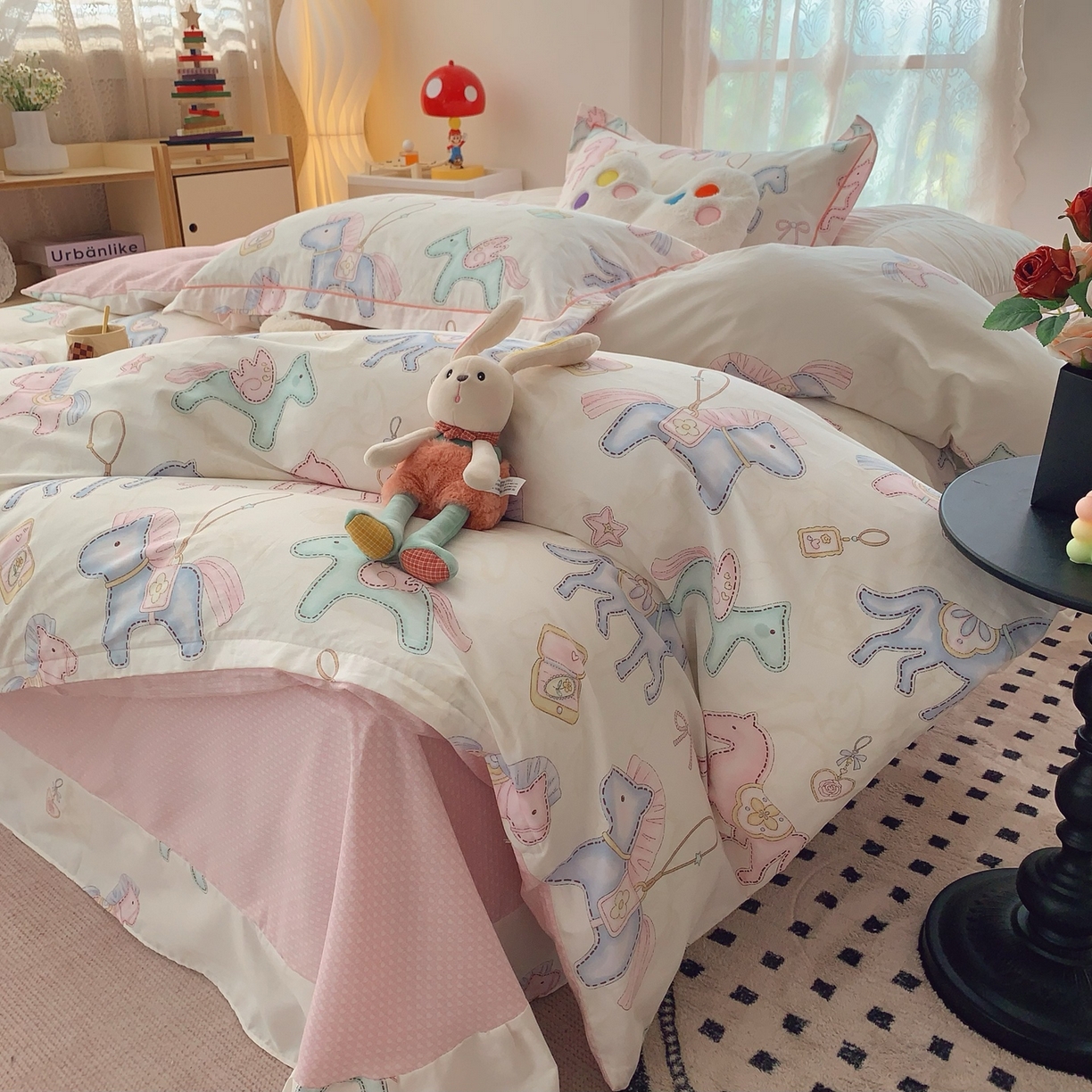 91家纺网 家纺一手货源 找家纺 奈萝家纺 2025新款全棉纯棉小清新印花四件套-第一波 飞马城堡