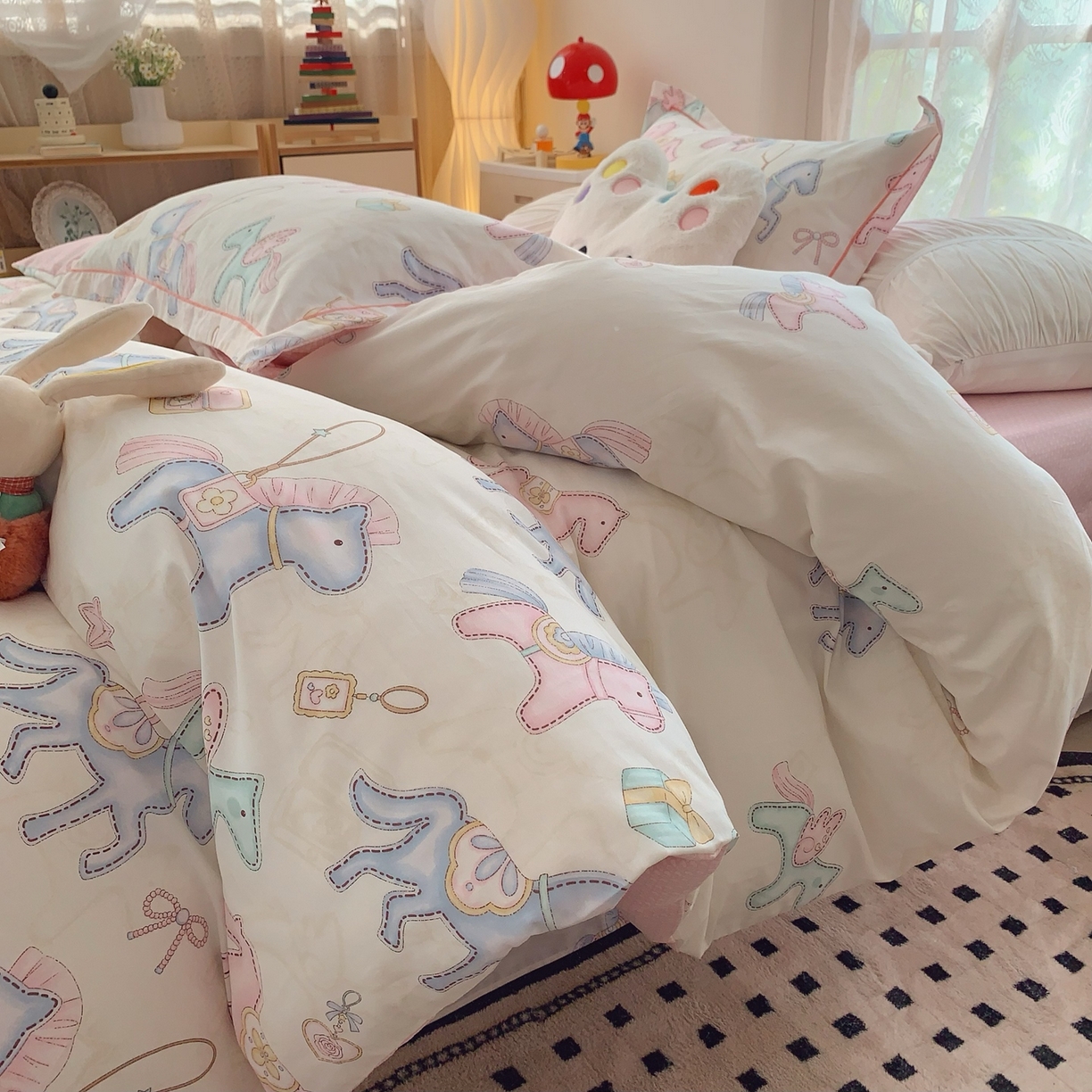 91家纺网 家纺一手货源 找家纺 奈萝家纺 2025新款全棉纯棉小清新印花四件套-第一波 飞马城堡