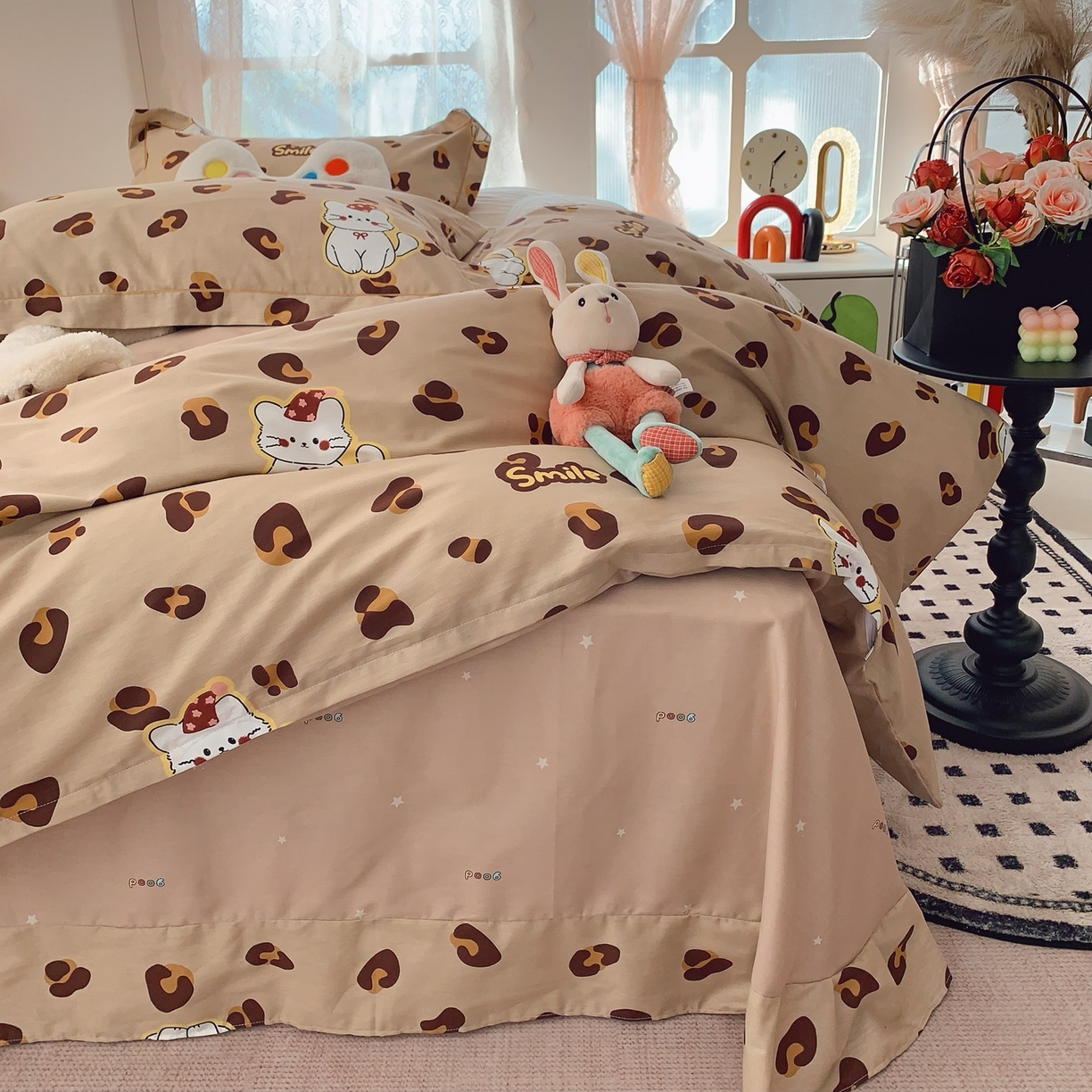 91家纺网 家纺一手货源 找家纺 奈萝家纺 2025新款全棉纯棉小清新印花四件套-第一波 猫咪豹纹咖