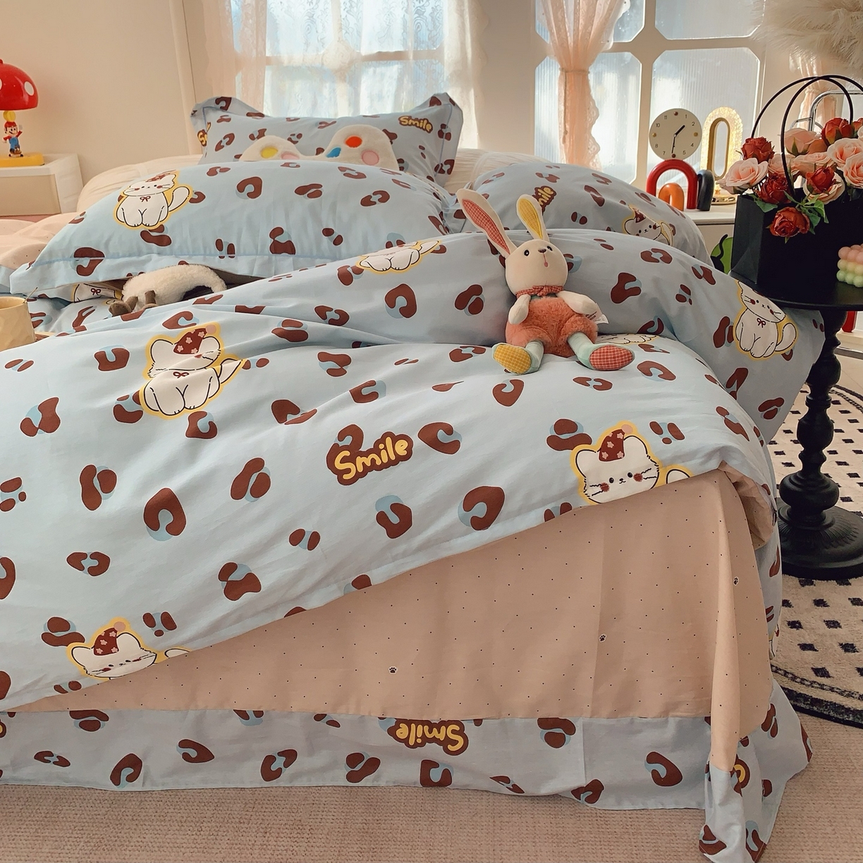 91家纺网 家纺一手货源 找家纺 奈萝家纺 2025新款全棉纯棉小清新印花四件套-第一波 猫咪豹纹蓝