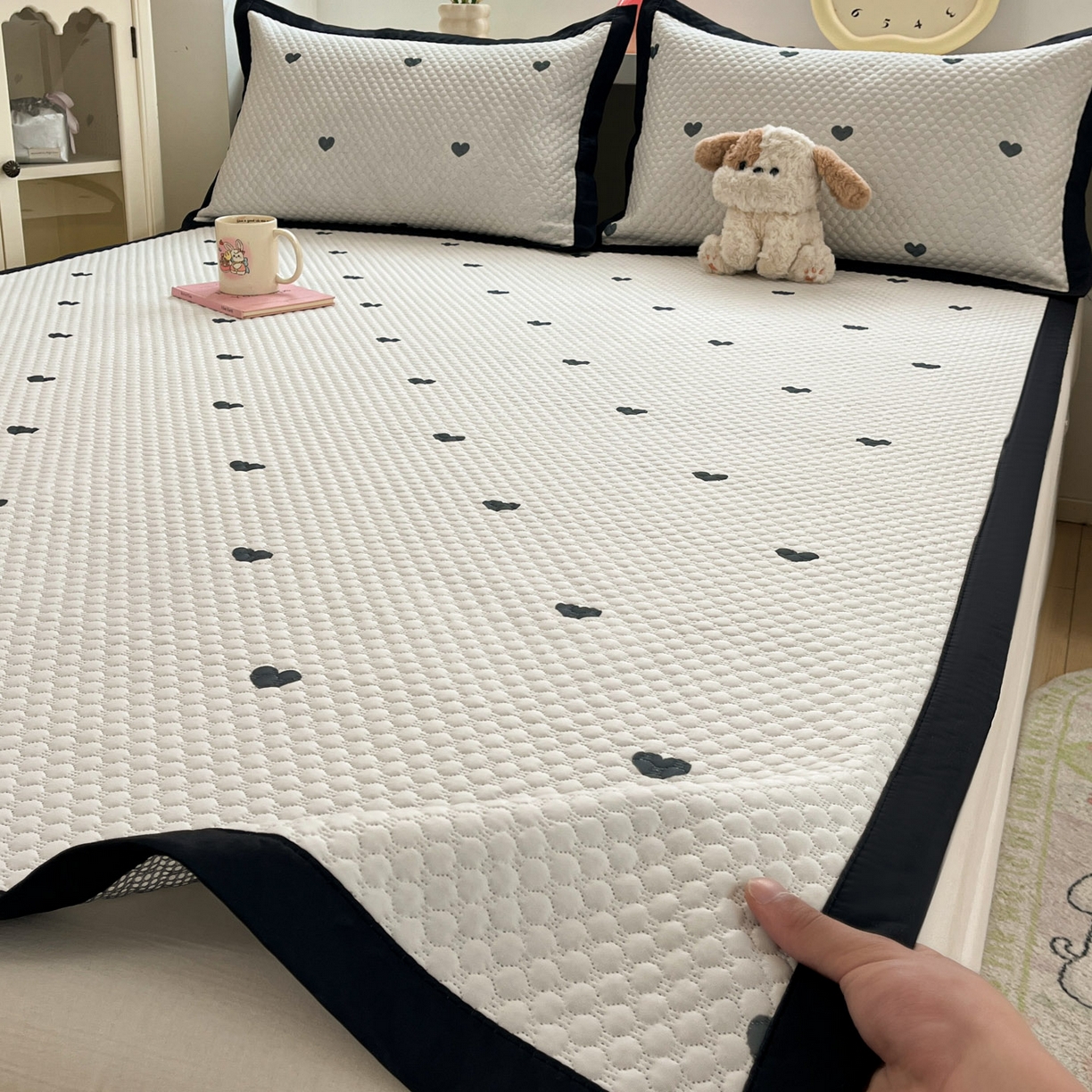 91家纺网 家纺一手货源 找家纺 （总）蓝极人 2026新款小清新冰豆豆数码印花席三明治底席子凉席