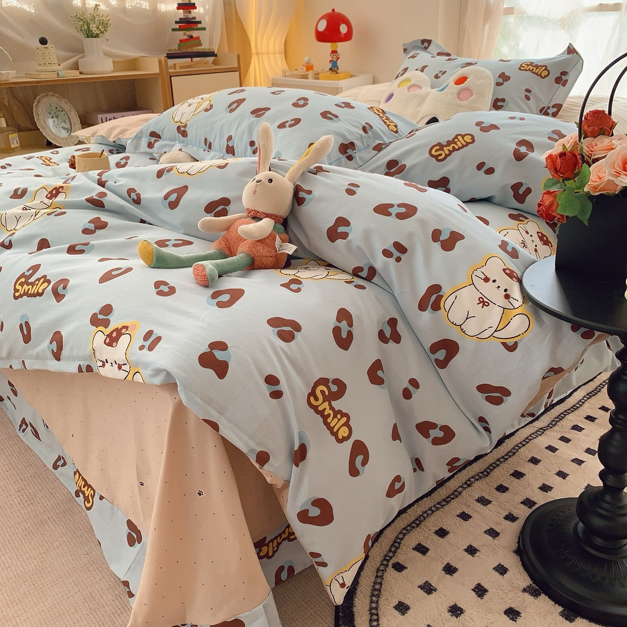 91家纺网 家纺一手货源 找家纺 奈萝家纺 2025新款全棉纯棉小清新印花四件套-第一波 猫咪豹纹蓝