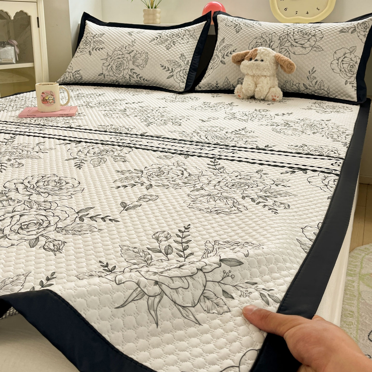 91家纺网 家纺一手货源 找家纺 （总）蓝极人 2026新款小清新冰豆豆数码印花席三明治底席子凉席