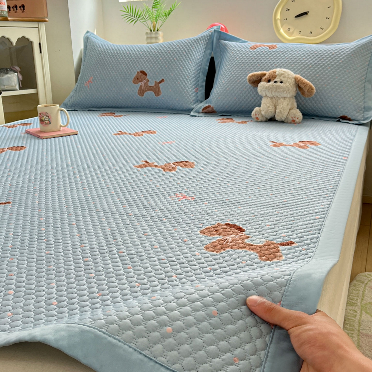 91家纺网 家纺一手货源 找家纺 （总）蓝极人 2026新款小清新冰豆豆数码印花席三明治底席子凉席