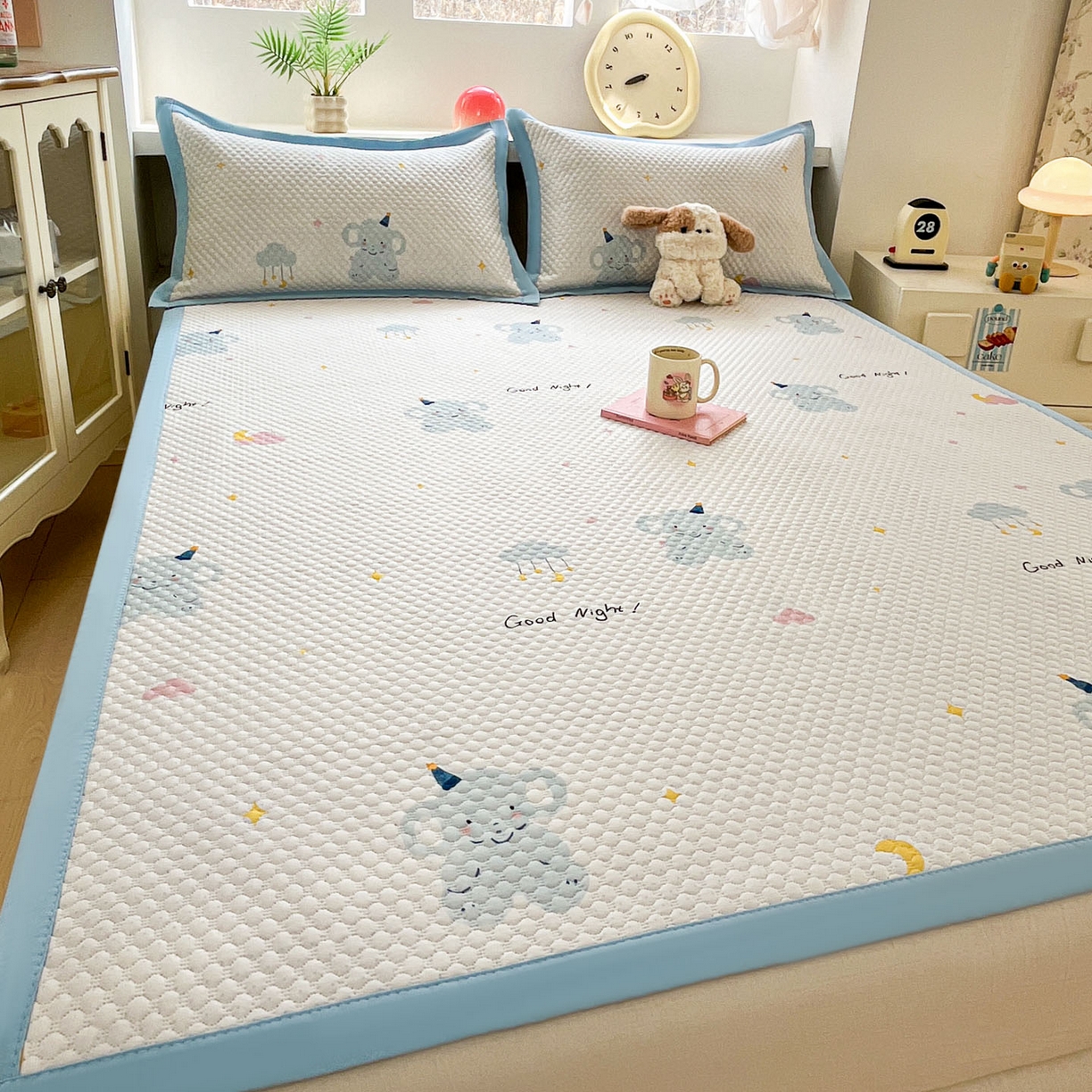 91家纺网 家纺一手货源 找家纺 （总）蓝极人 2026新款小清新冰豆豆数码印花席三明治底席子凉席