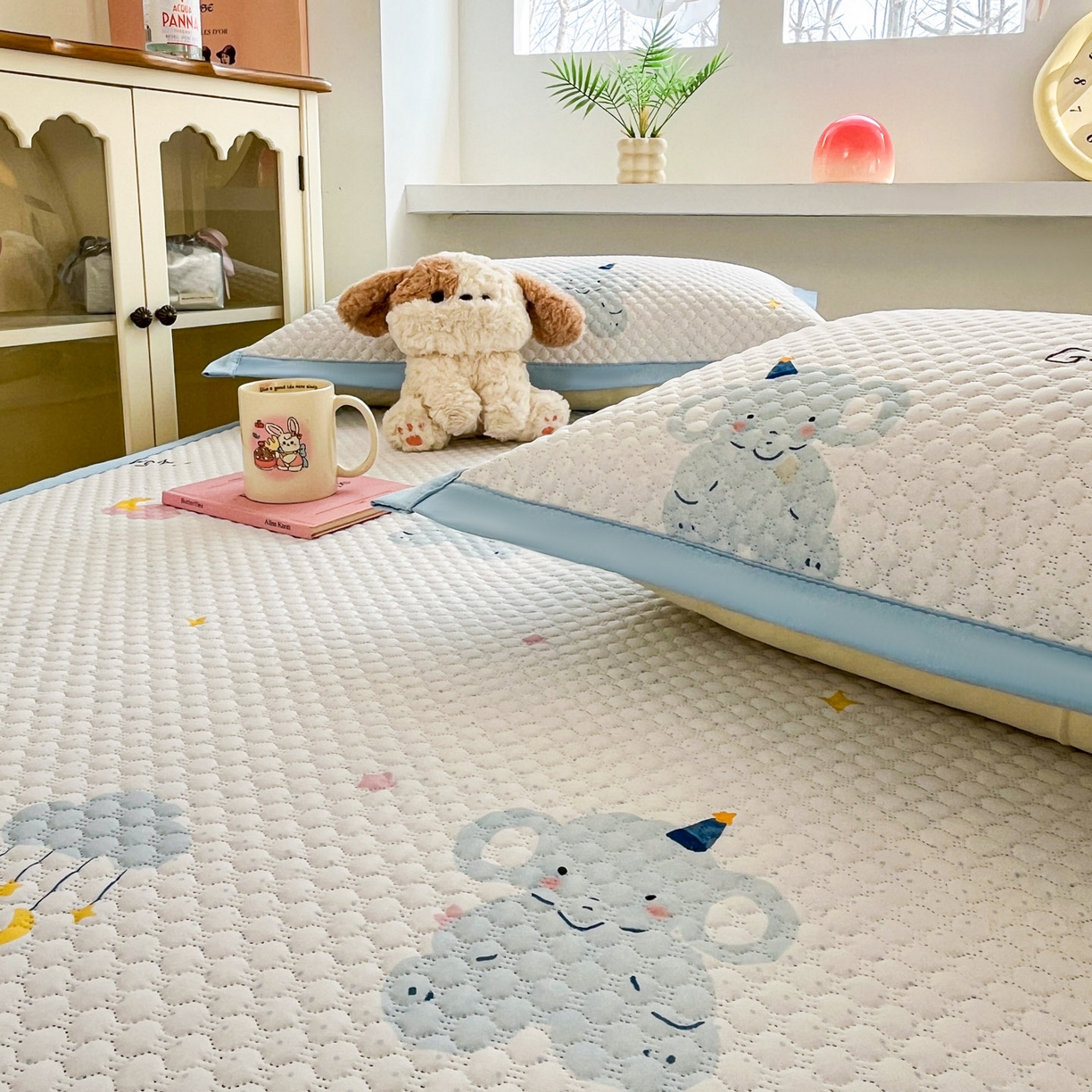 91家纺网 家纺一手货源 找家纺 （总）蓝极人 2026新款小清新冰豆豆数码印花席三明治底席子凉席