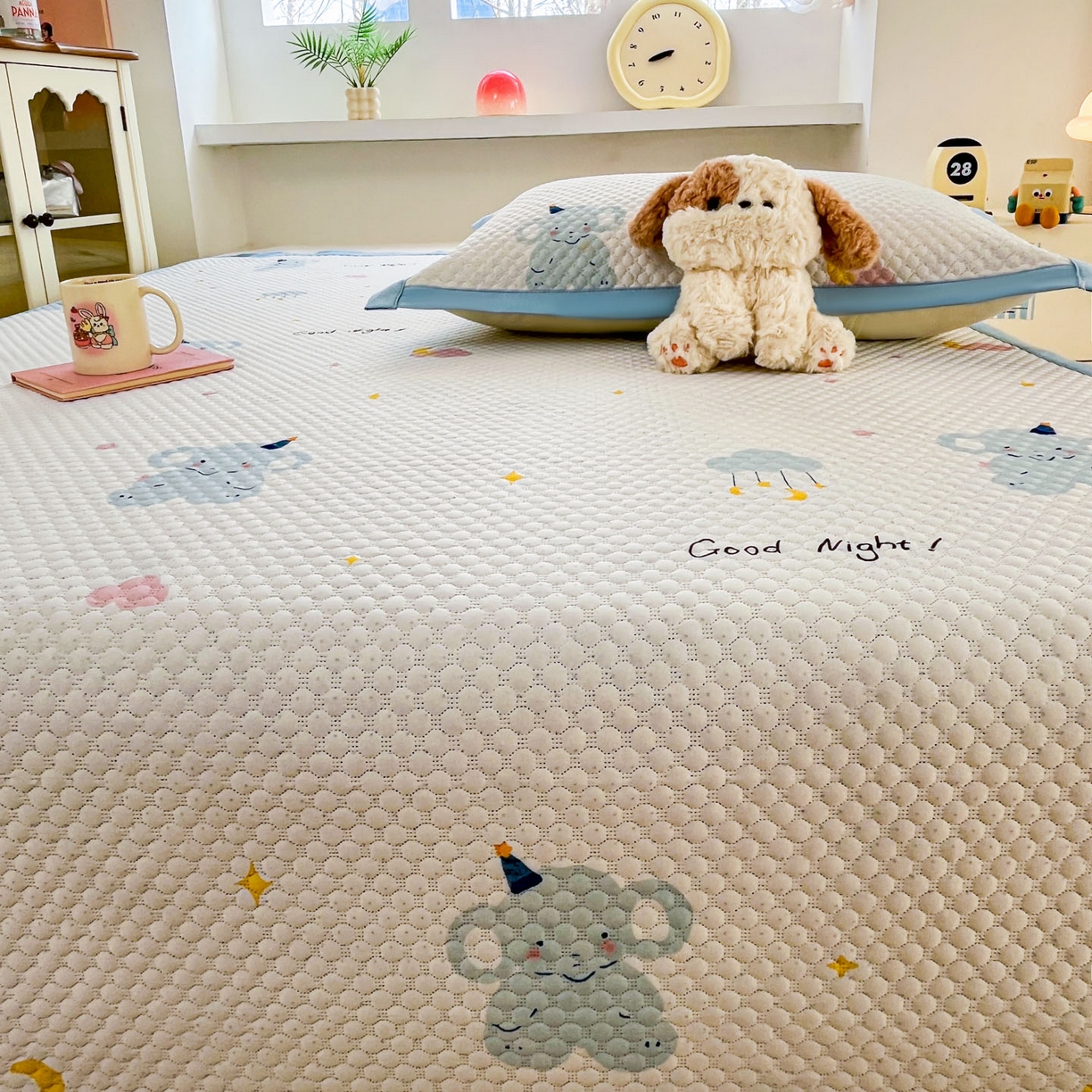 91家纺网 家纺一手货源 找家纺 （总）蓝极人 2026新款小清新冰豆豆数码印花席三明治底席子凉席