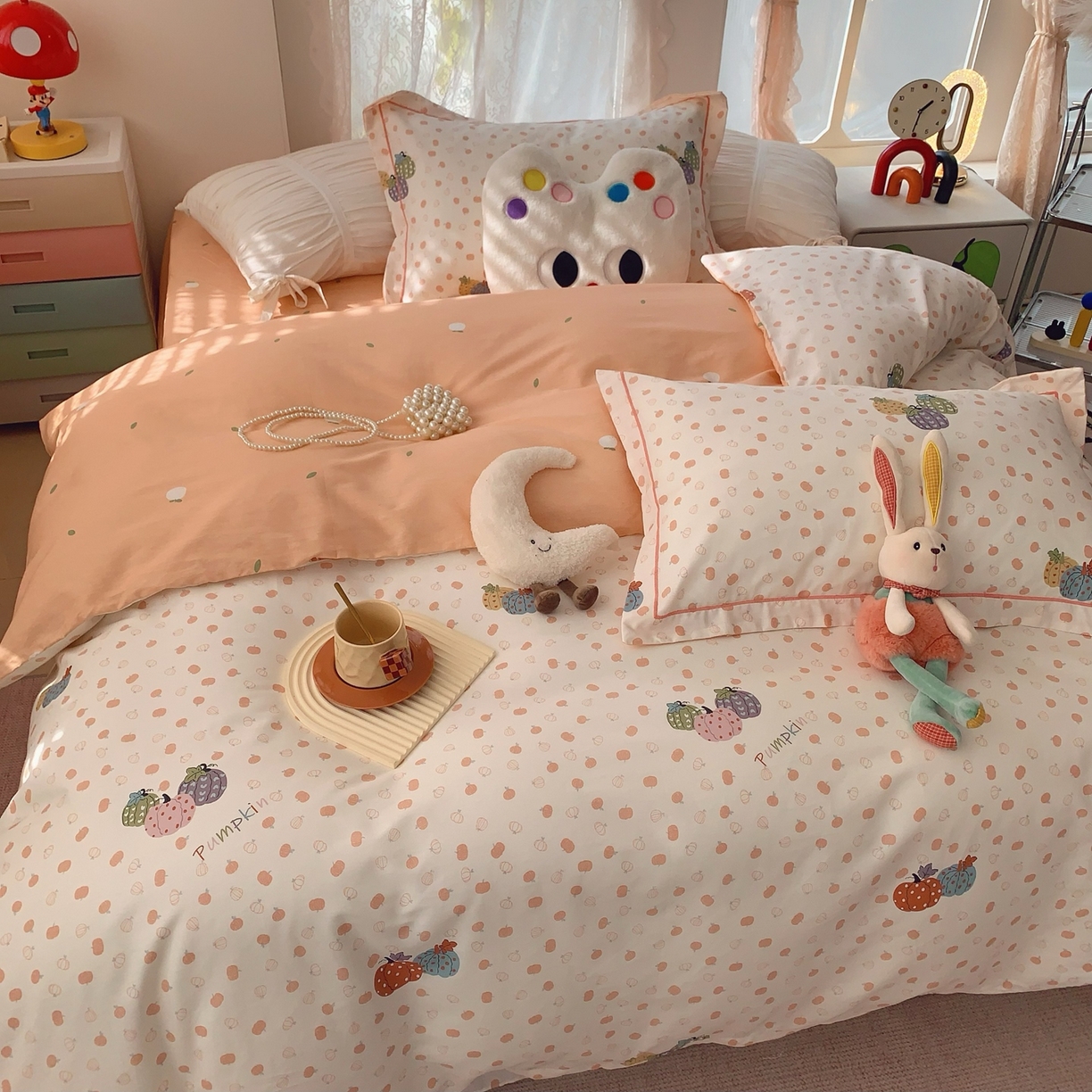 91家纺网 家纺一手货源 找家纺 奈萝家纺 2025新款全棉纯棉小清新印花四件套-第一波 南瓜舞会