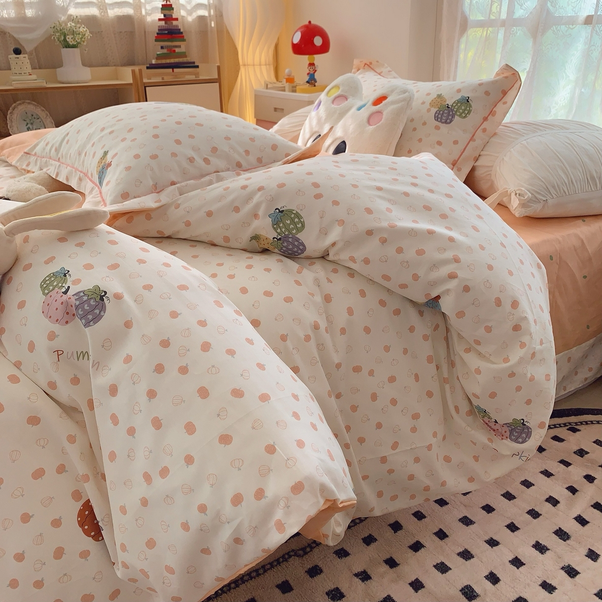 91家纺网 家纺一手货源 找家纺 奈萝家纺 2025新款全棉纯棉小清新印花四件套-第一波 南瓜舞会