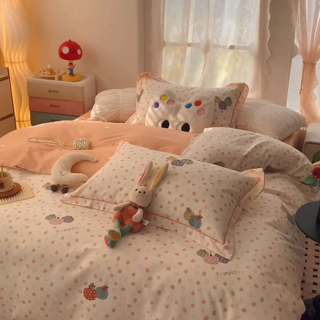 91家纺网 家纺一手货源 找家纺 奈萝家纺 2025新款全棉纯棉小清新印花四件套-第一波 南瓜舞会