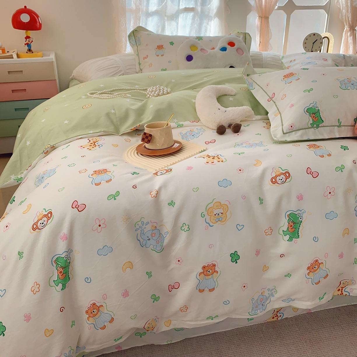 91家纺网 家纺一手货源 找家纺 奈萝家纺 2025新款全棉纯棉小清新印花四件套-第一波 森林奇遇记