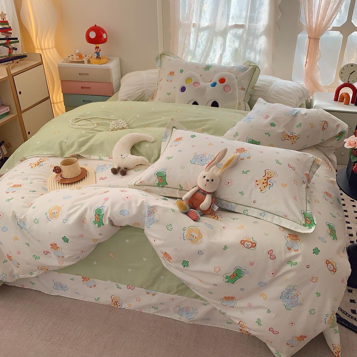 91家纺网 家纺一手货源 找家纺 奈萝家纺 2025新款全棉纯棉小清新印花四件套-第一波 森林奇遇记