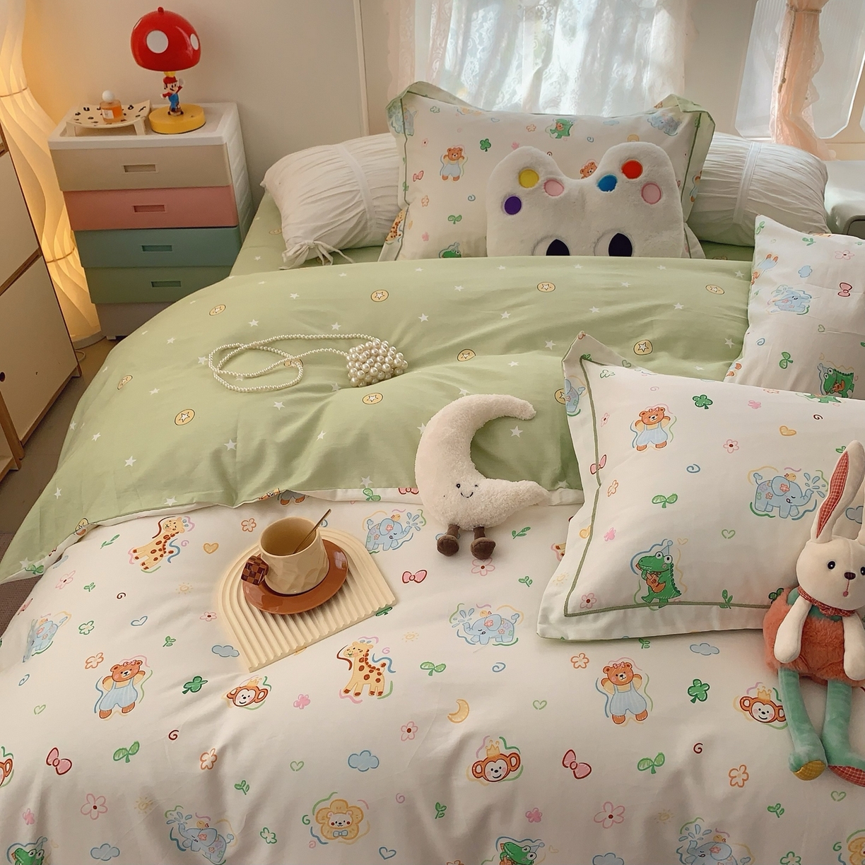 91家纺网 家纺一手货源 找家纺 奈萝家纺 2025新款全棉纯棉小清新印花四件套-第一波 森林奇遇记