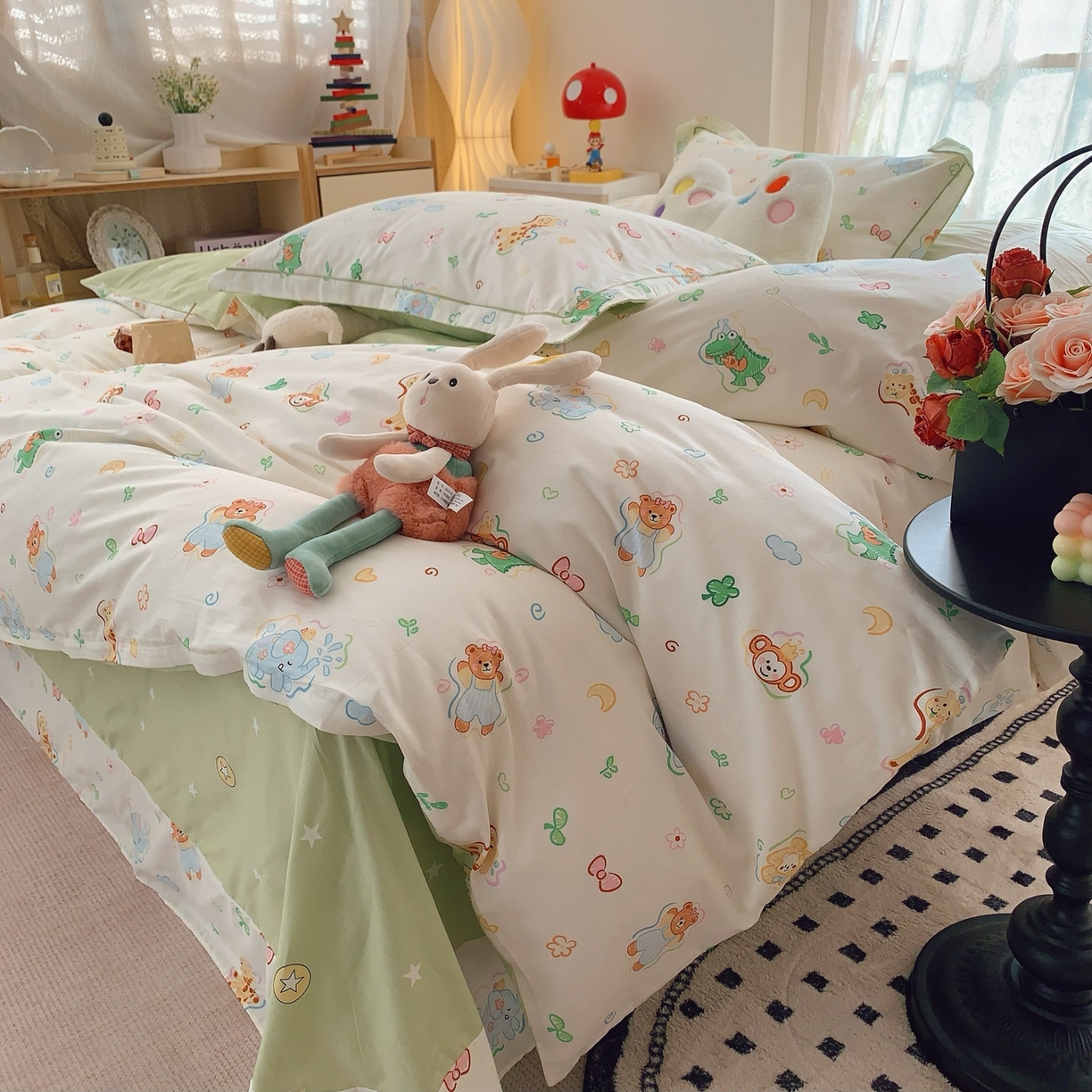 91家纺网 家纺一手货源 找家纺 奈萝家纺 2025新款全棉纯棉小清新印花四件套-第一波 森林奇遇记