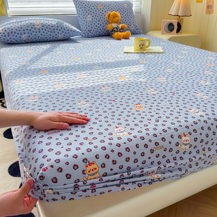 91家纺网 家纺一手货源 找家纺 （总）梵朴 2026新款A类泡芙棉云感木棉邹邹纱双层纱床笠三件套