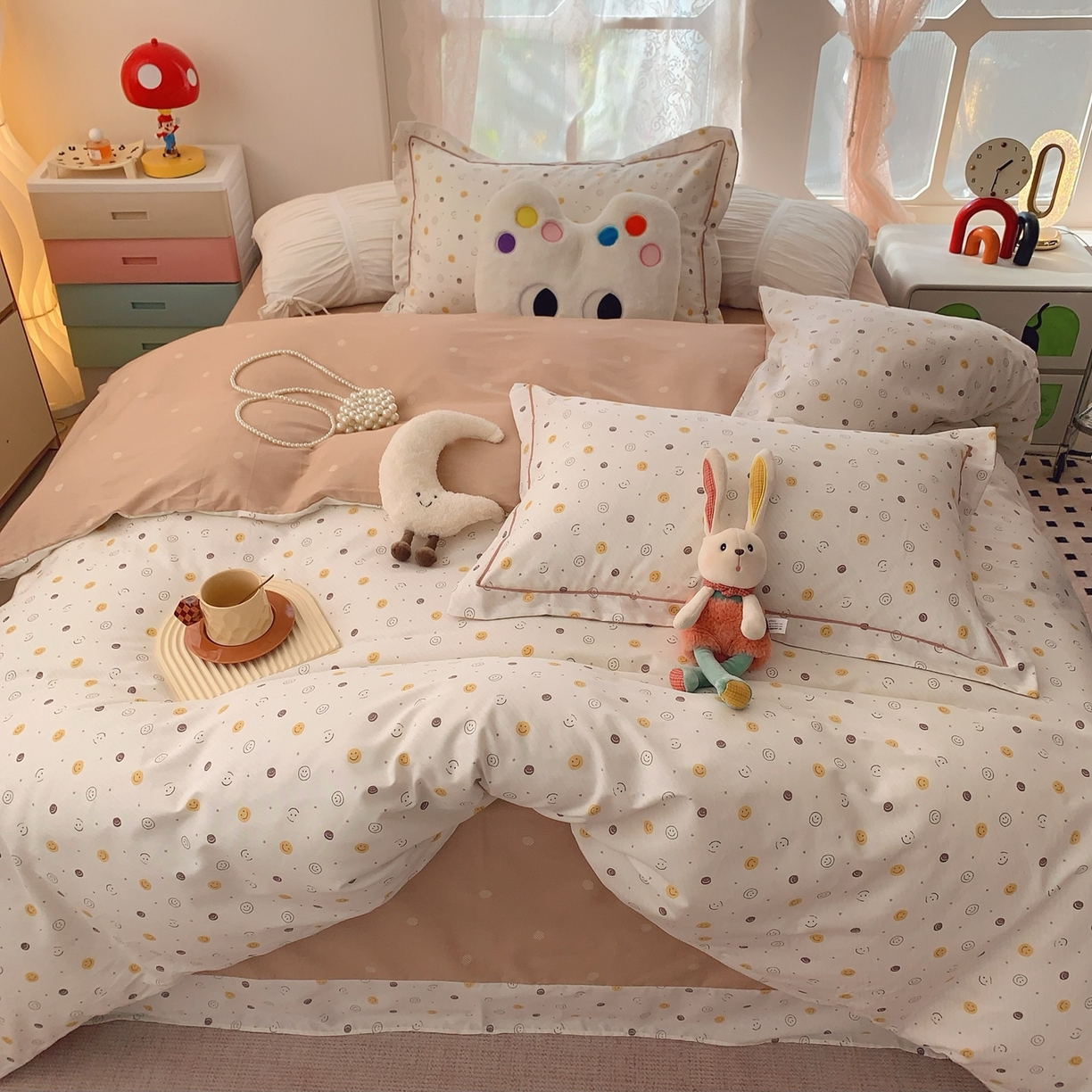 91家纺网 家纺一手货源 找家纺 奈萝家纺 2025新款全棉纯棉小清新印花四件套-第一波 微笑百事达