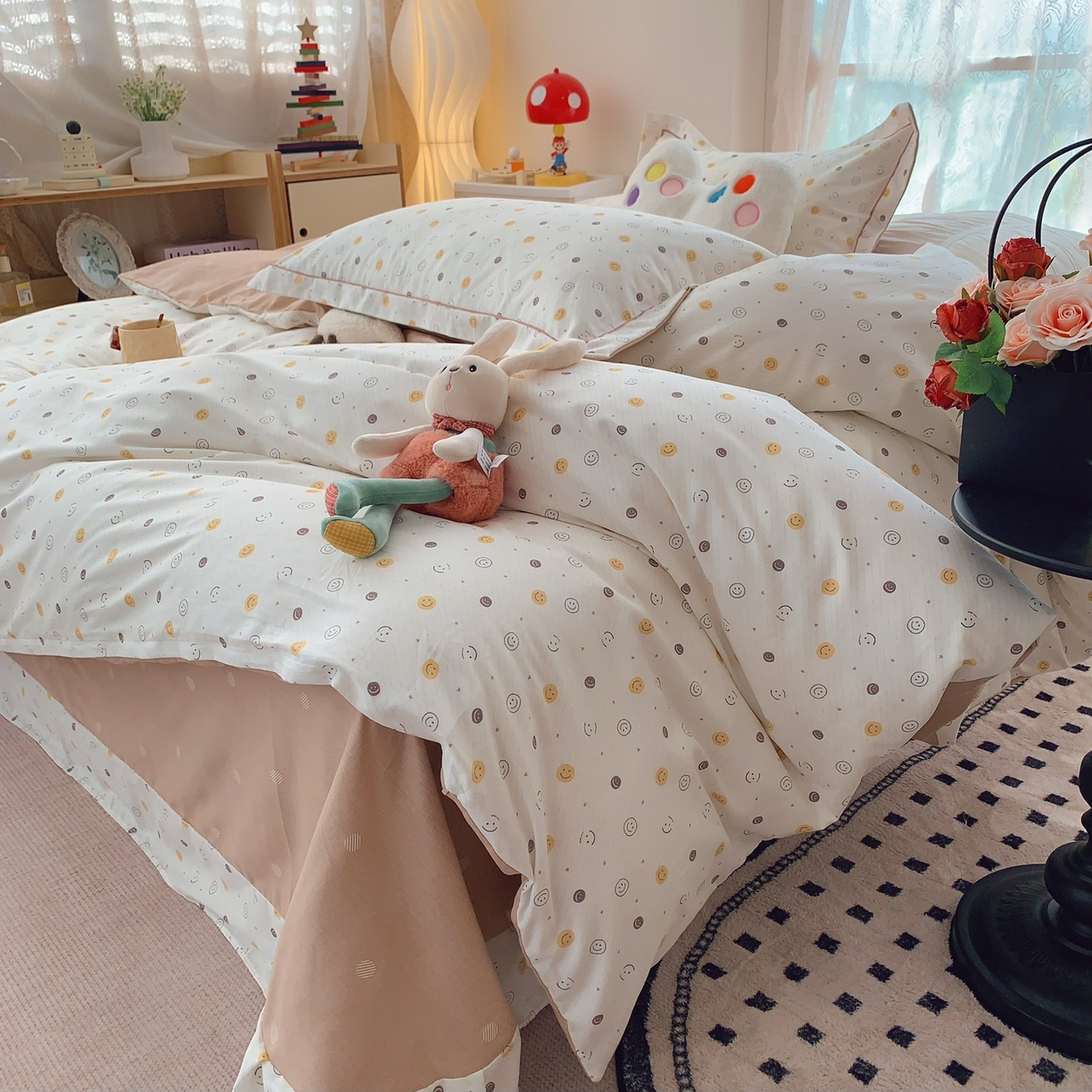 91家纺网 家纺一手货源 找家纺 奈萝家纺 2025新款全棉纯棉小清新印花四件套-第一波 微笑百事达