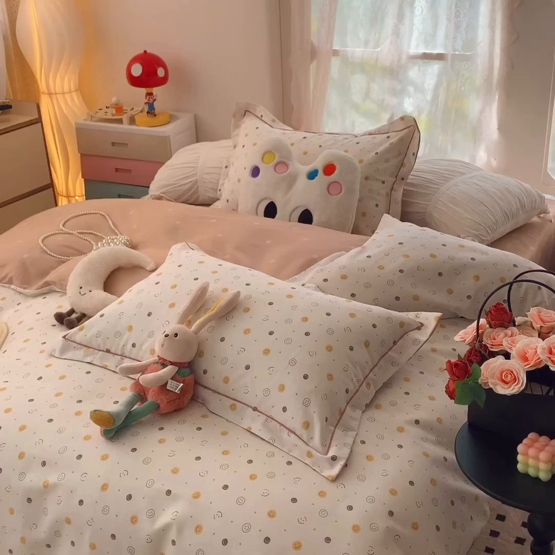 91家纺网 家纺一手货源 找家纺 奈萝家纺 2025新款全棉纯棉小清新印花四件套-第一波 微笑百事达