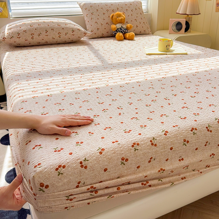 91家纺网 家纺一手货源 找家纺 （总）梵朴 2026新款A类泡芙棉云感木棉邹邹纱双层纱床笠三件套