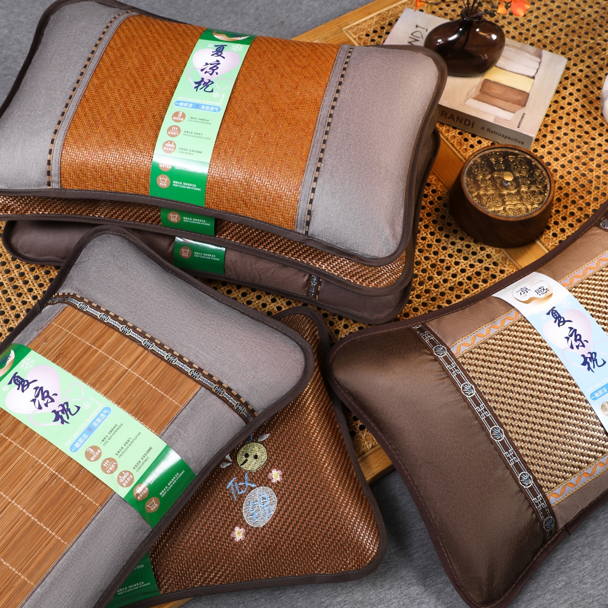 91家纺网 家纺一手货源 找家纺 芯洲  2026年新款夏季冰凉清爽藤席凉席荞麦枕头枕芯 前程似锦冰藤枕