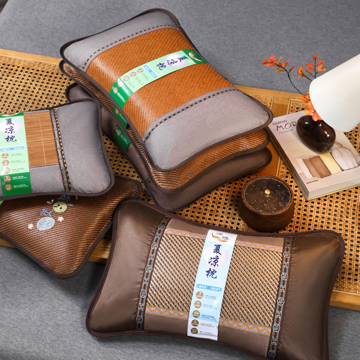 91家纺网 家纺一手货源 找家纺 芯洲  2026年新款夏季冰凉清爽藤席凉席荞麦枕头枕芯 夏凉素面竹藤