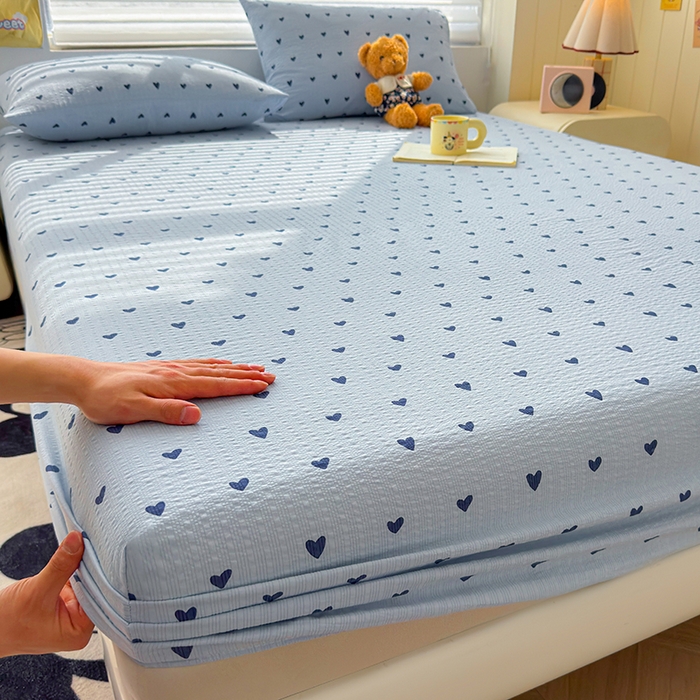 91家纺网 家纺一手货源 找家纺 （总）梵朴 2026新款A类泡芙棉云感木棉邹邹纱双层纱床笠三件套