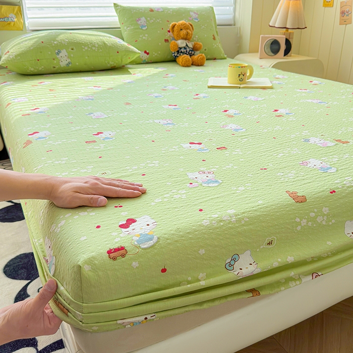 91家纺网 家纺一手货源 找家纺 （总）梵朴 2026新款A类泡芙棉云感木棉邹邹纱双层纱床笠三件套