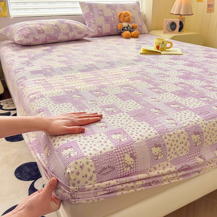 91家纺网 家纺一手货源 找家纺 （总）梵朴 2026新款A类泡芙棉云感木棉邹邹纱双层纱床笠三件套