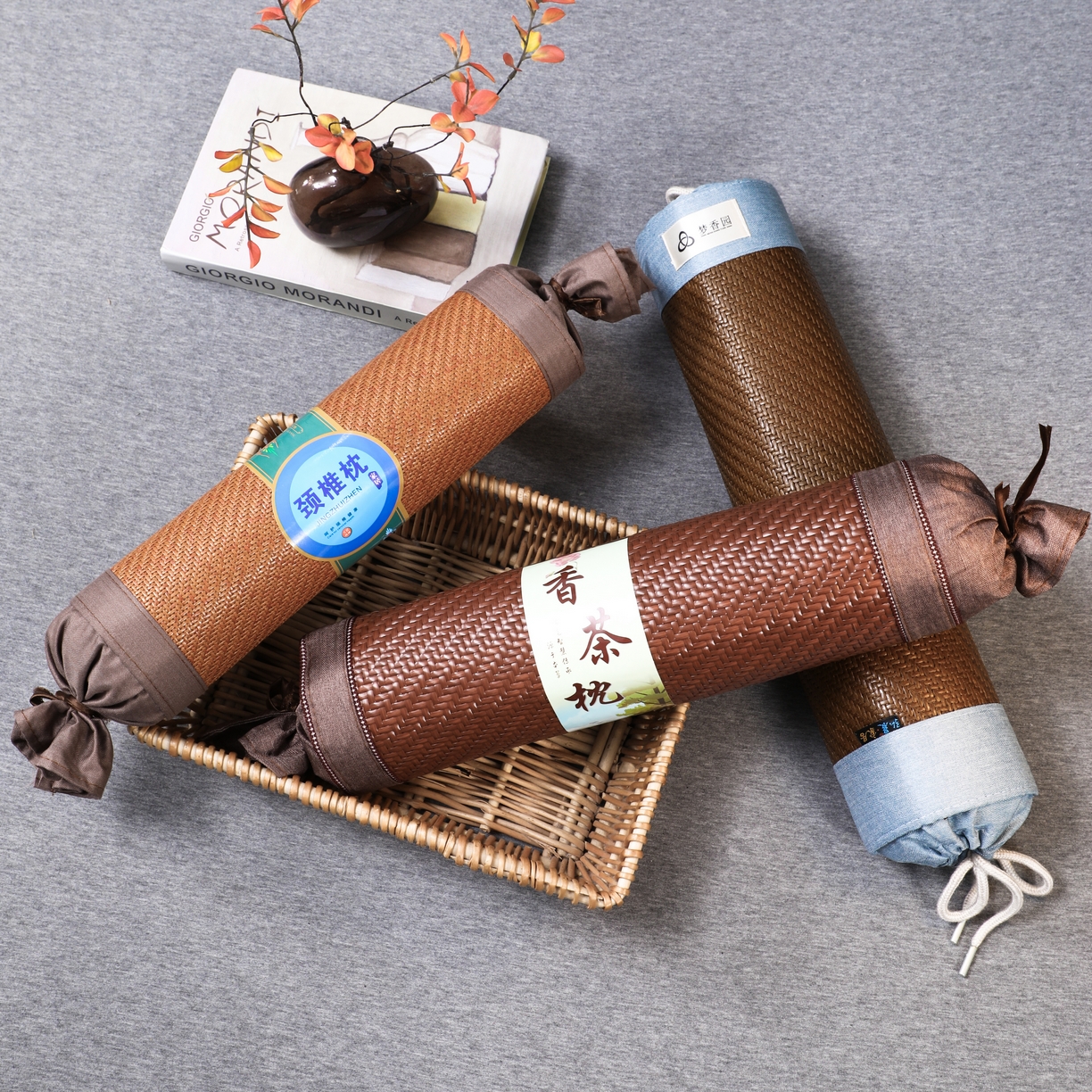 91家纺网 家纺一手货源 找家纺 芯洲  2026新款夏季冰凉清爽藤席凉席颈椎荞麦枕 蓝色冰藤大 48x11cm