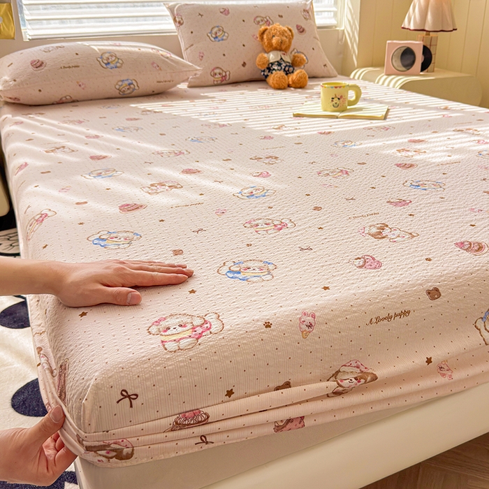 91家纺网 家纺一手货源 找家纺 （总）梵朴 2026新款A类泡芙棉云感木棉邹邹纱双层纱床笠三件套