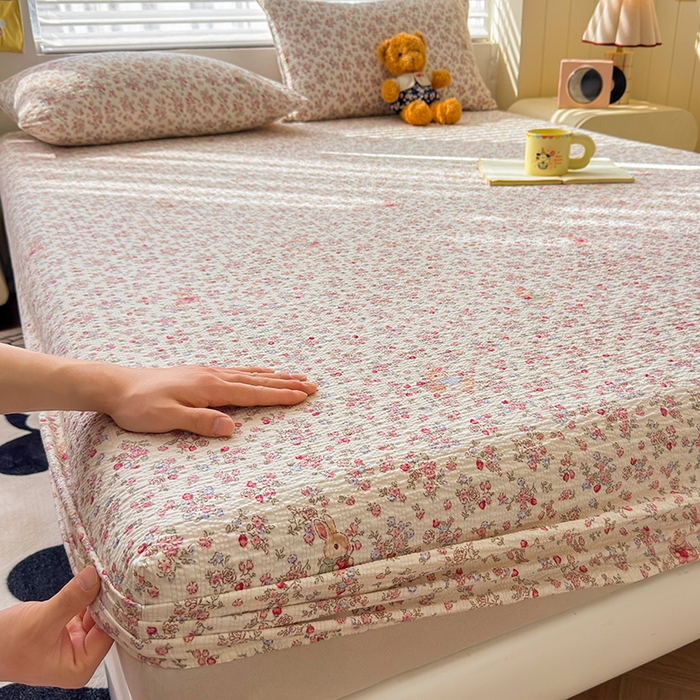 91家纺网 家纺一手货源 找家纺 （总）梵朴 2026新款A类泡芙棉云感木棉邹邹纱双层纱床笠三件套