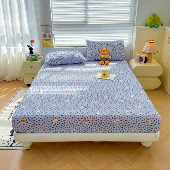 91家纺网 家纺一手货源 找家纺 梵朴 2026新款A类泡芙棉云感木棉邹邹纱双层纱床笠三件套 豹纹泡芙狗