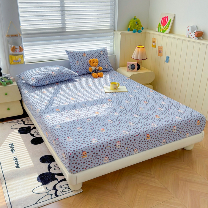 91家纺网 家纺一手货源 找家纺 梵朴 2026新款A类泡芙棉云感木棉邹邹纱双层纱床笠三件套 豹纹泡芙狗