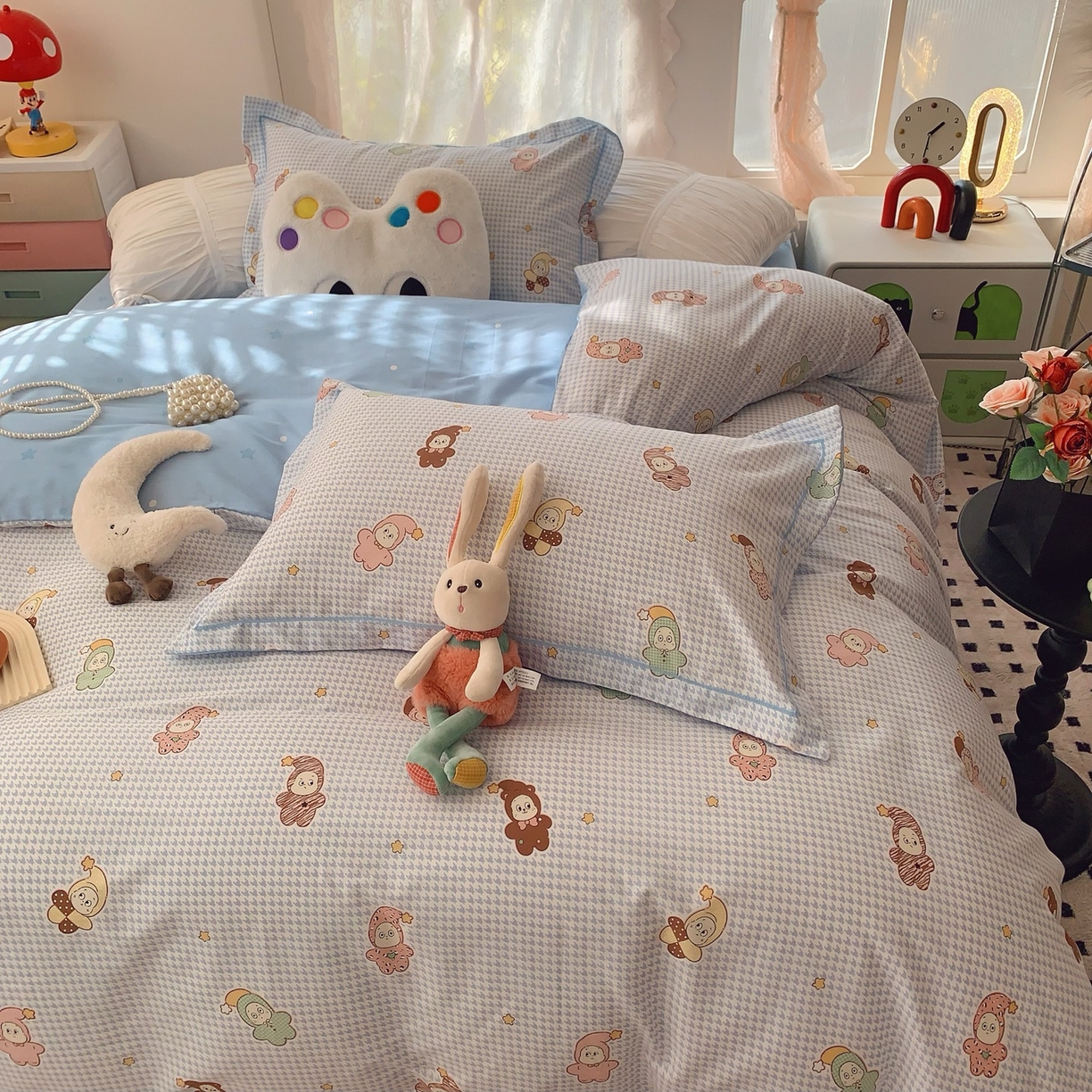 91家纺网 家纺一手货源 找家纺 奈萝家纺 2025新款全棉纯棉小清新印花四件套-第一波 小魔仙蓝