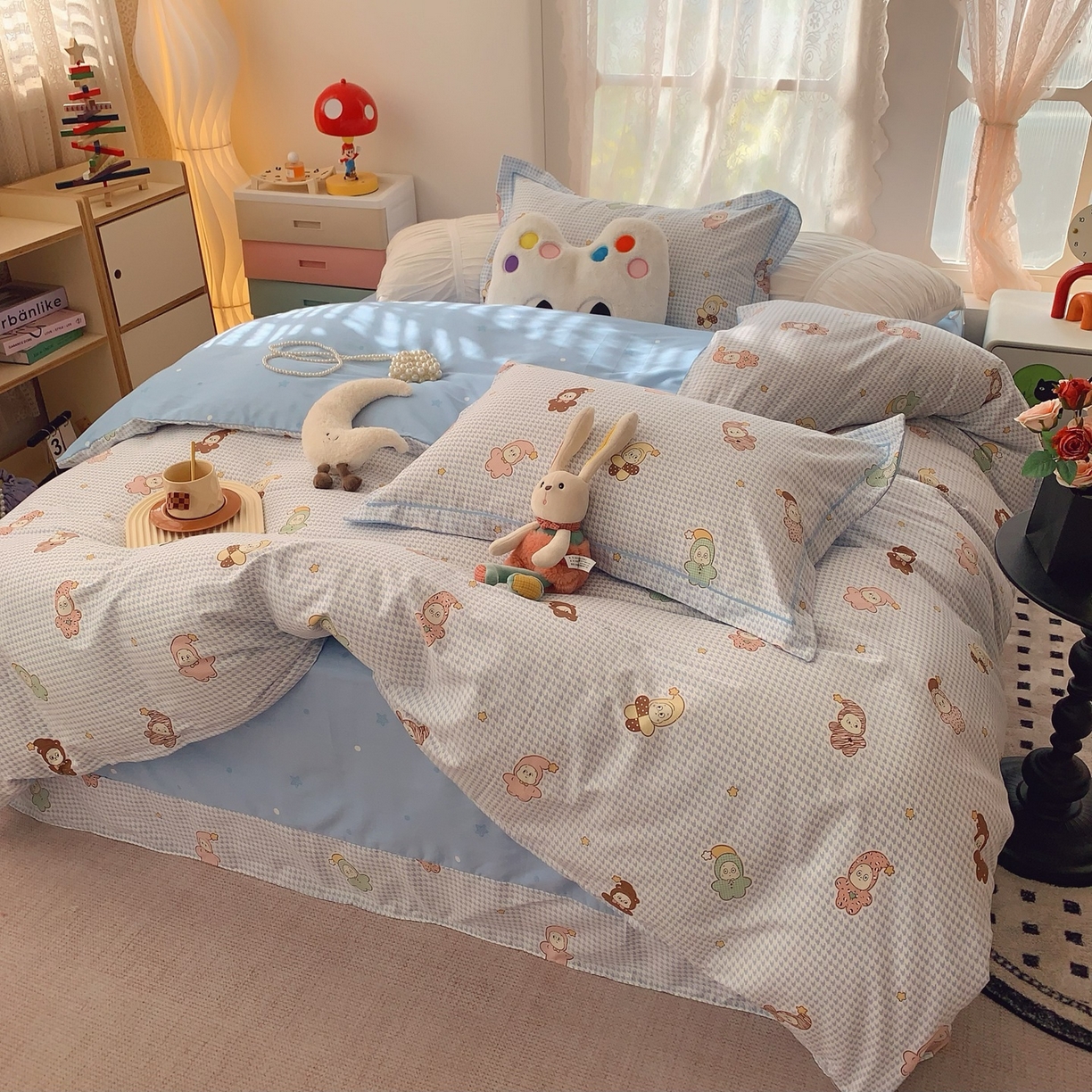 91家纺网 家纺一手货源 找家纺 奈萝家纺 2025新款全棉纯棉小清新印花四件套-第一波 小魔仙蓝