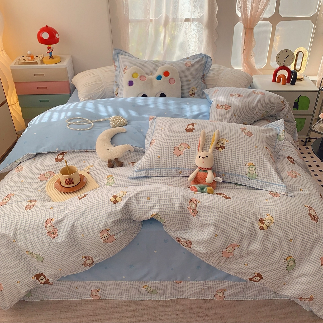 91家纺网 家纺一手货源 找家纺 奈萝家纺 2025新款全棉纯棉小清新印花四件套-第一波 小魔仙蓝