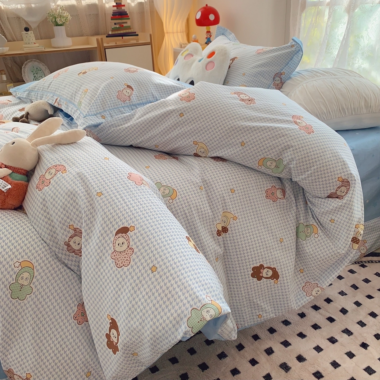 91家纺网 家纺一手货源 找家纺 奈萝家纺 2025新款全棉纯棉小清新印花四件套-第一波 小魔仙蓝