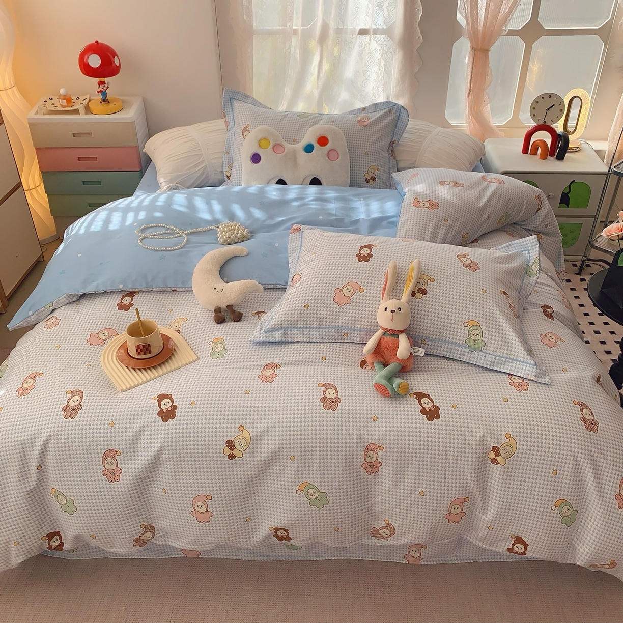 91家纺网 家纺一手货源 找家纺 奈萝家纺 2025新款全棉纯棉小清新印花四件套-第一波 小魔仙蓝