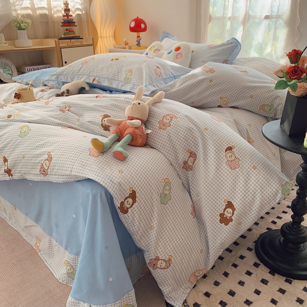 91家纺网 家纺一手货源 找家纺 奈萝家纺 2025新款全棉纯棉小清新印花四件套-第一波 小魔仙蓝