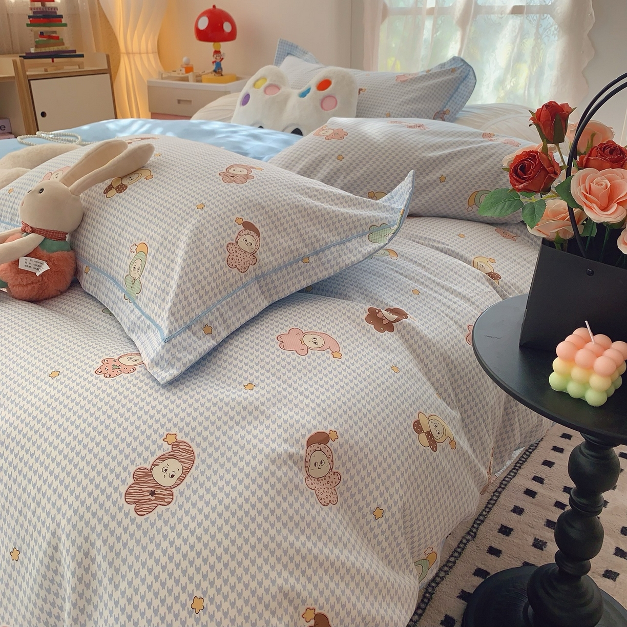 91家纺网 家纺一手货源 找家纺 奈萝家纺 2025新款全棉纯棉小清新印花四件套-第一波 小魔仙蓝