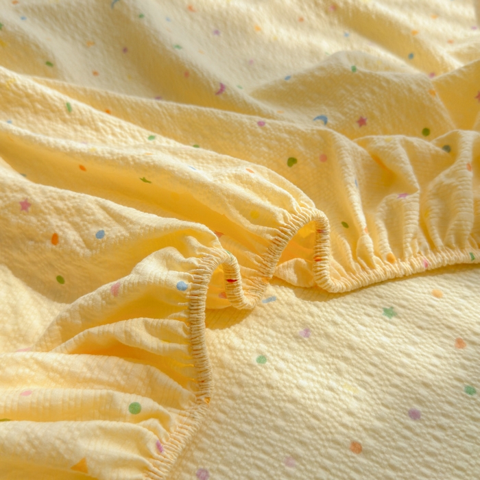 91家纺网 家纺一手货源 找家纺 梵朴 2026新款A类泡芙棉云感木棉邹邹纱双层纱床笠三件套 璀璨星空