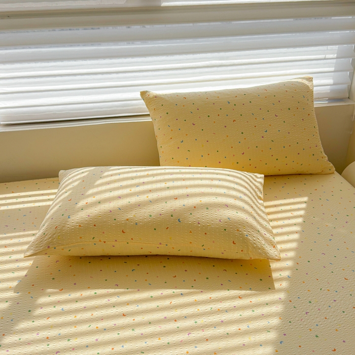 91家纺网 家纺一手货源 找家纺 梵朴 2026新款A类泡芙棉云感木棉邹邹纱双层纱床笠三件套 璀璨星空