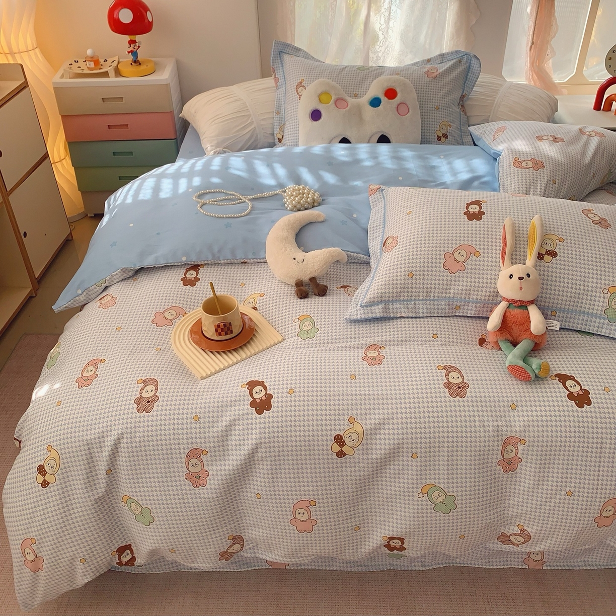 91家纺网 家纺一手货源 找家纺 奈萝家纺 2025新款全棉纯棉小清新印花四件套-第一波 小魔仙蓝