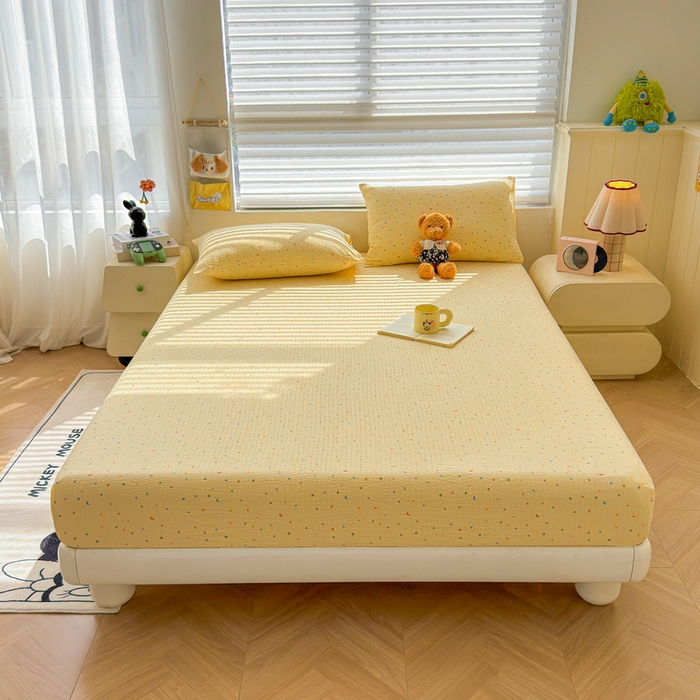 91家纺网 家纺一手货源 找家纺 梵朴 2026新款A类泡芙棉云感木棉邹邹纱双层纱床笠三件套 璀璨星空